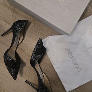 Jimmy Choo / Black Glitter Bow Pump